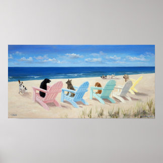 Dogs on Deck Chairs Poster