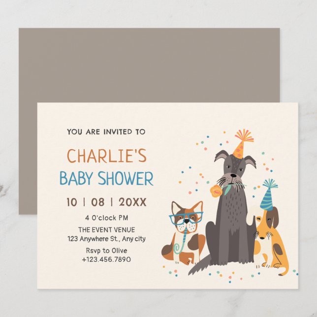 Dogs party baby shower invitation (Front/Back)