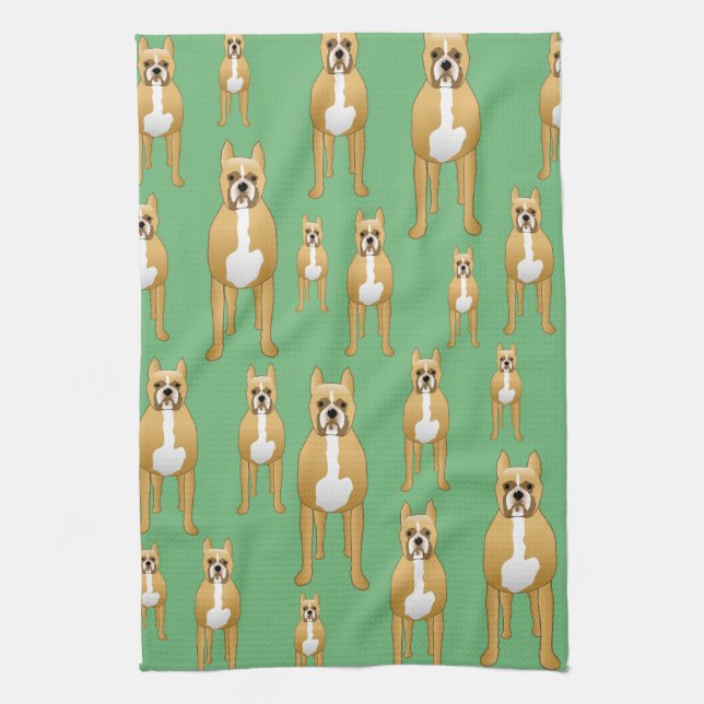Dogs Pattern, Boxers on Green. Towel (Vertical)