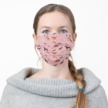 Dogs Pattern On Pink Background Adult Cloth Face Mask by JLBIMAGES at Zazzle