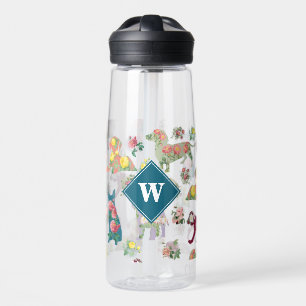 Dogs Pattern & Vintage Flowers Monogram Water Bottle