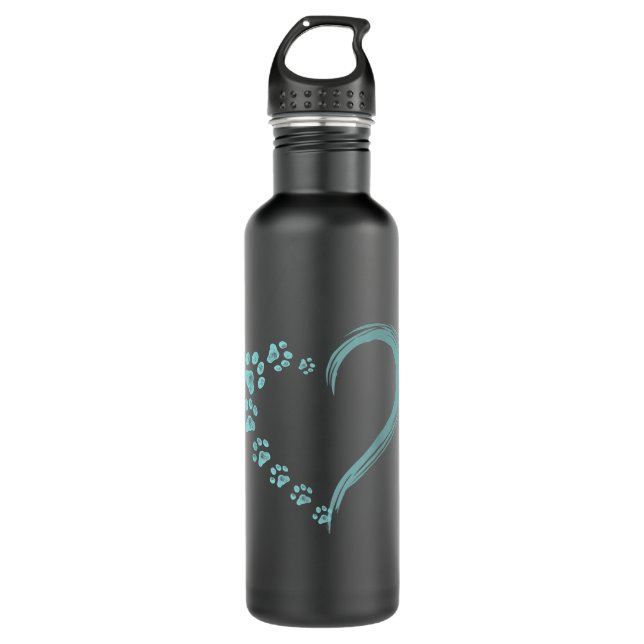 Dogs Paw Print Heart Dog Mom Stainless Steel Water Bottle (Front)