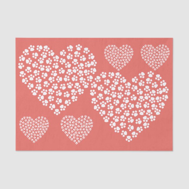 Dogs' Paw Prints In White On Red Tissue Paper (Front)