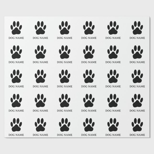Dog's Pawprint Black and White Version Editable Wrapping Paper (Flat)