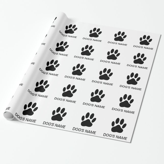 Dog's Pawprint Black and White Version Wrapping Paper (Unrolled)