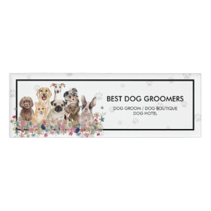 Dogs Paws Frame Clear Floral Elegant Name Tag