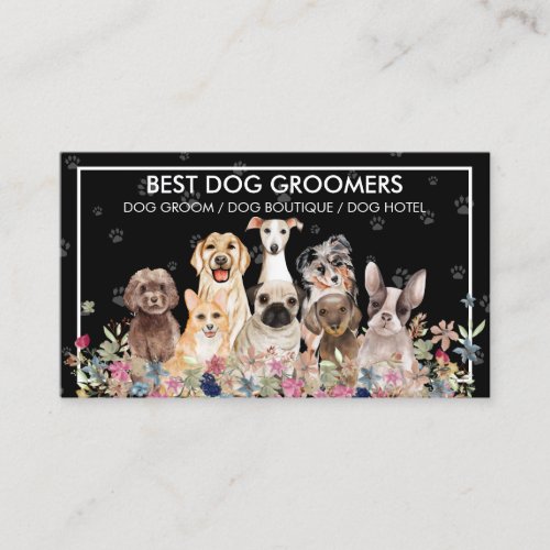 Dogs Paws Frame Flowers Business Card