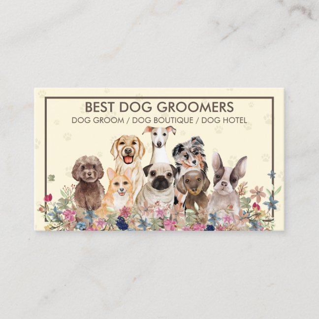 Dogs Paws Frame Yellow Cute Pet Business Card