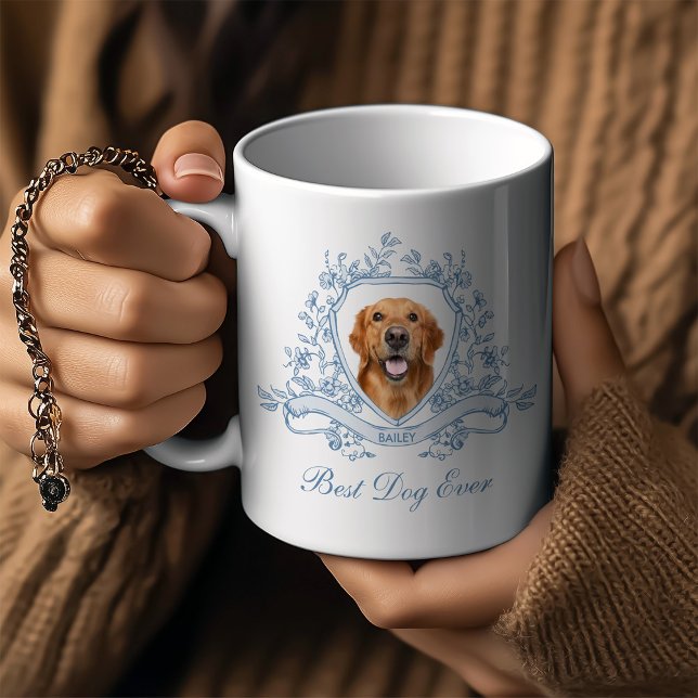 Dog's Photo in a Chinoiserie Crest | Best Dog Ever Coffee Mug (Creator Uploaded)