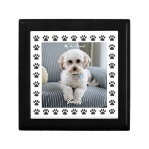Dog's Photo, Name, My Best Friend, Paw Prints Gift Box