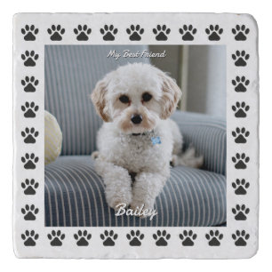 Dog's Photo, Name, My Best Friend, Paw Prints Trivet