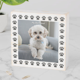 Dog's Photo, Name, My Best Friend, Paw Prints Wooden Box Sign