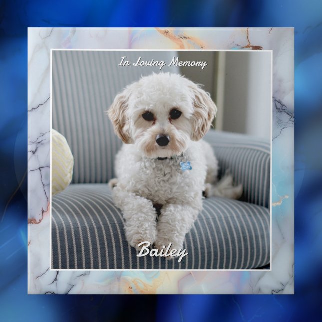 Dog's Photo, Script Name, In Loving Memory, Marble Ceramic Tile (Creator Uploaded)