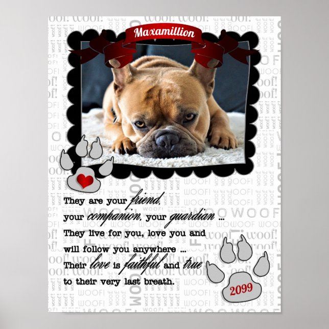 Dog's Photo with Name and Poem Pet Memorial Poster (Front)