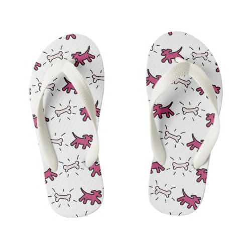 Dogs pink Bones Graffiti Style Kids flip flop 5