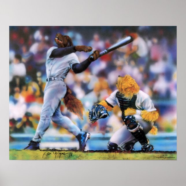 Dogs Playing Baseball Poster (Front)