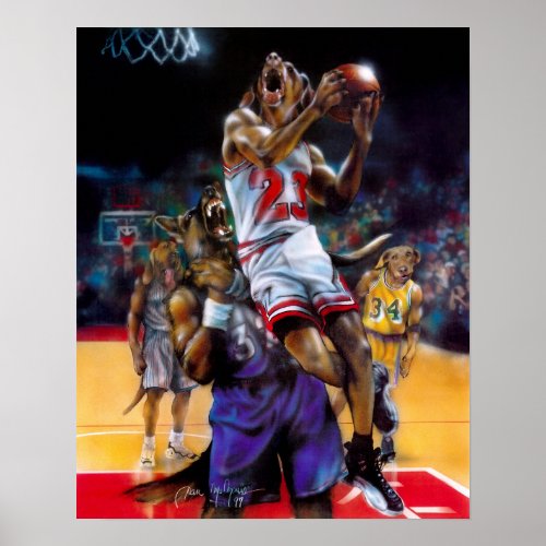Dogs Playing Basketball Poster
