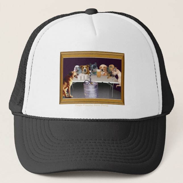 Dogs Playing Beer Pong Trucker Hat (Front)