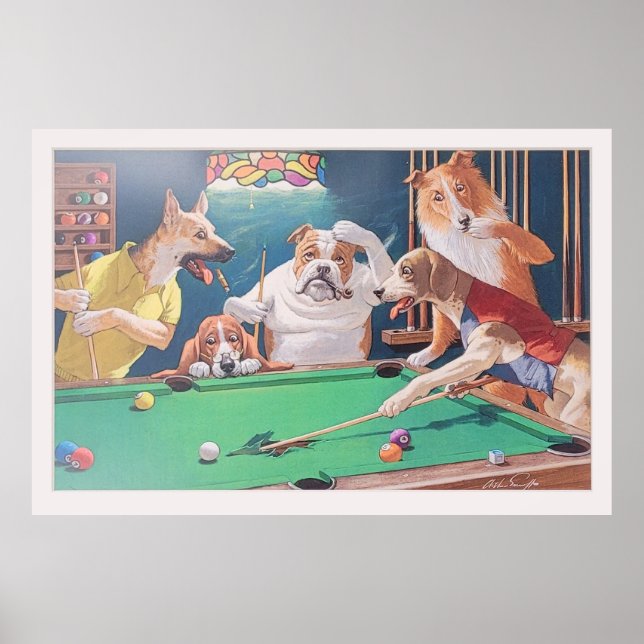 Dogs Playing Billiards Poster (Front)