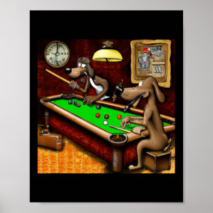 Dogs Playing Billiards Poster