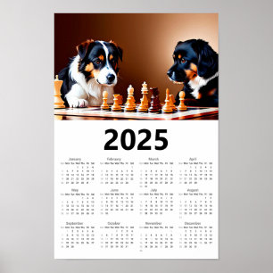 Dogs Playing Chess 2025 Calendar Poster