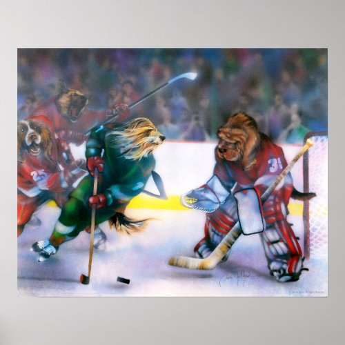 Dogs Playing Hockey Poster