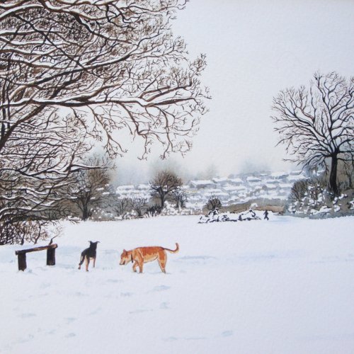 dogs playing in the snow scene winter landscape jigsaw puzzle