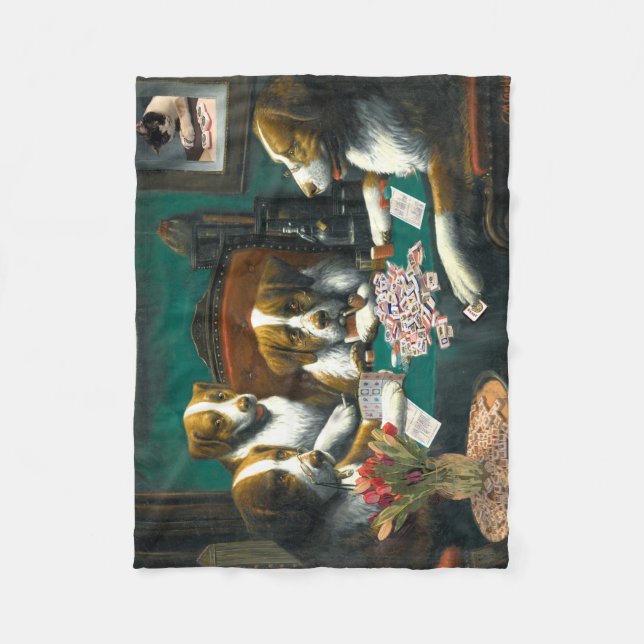 Dogs Playing Mah Jongg Blanket (Front)
