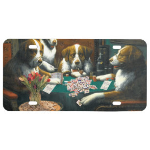 Dogs Playing Mah Jongg License Plate