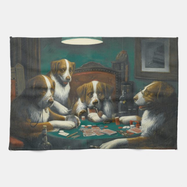 Dogs Playing Poker (Animal Card Game) Kitchen Towel (Horizontal)