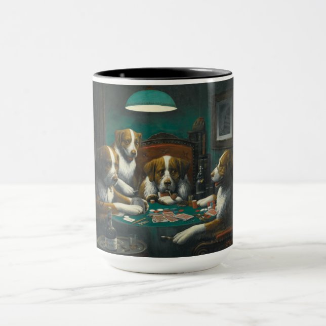 Dogs Playing Poker (Animal Card Game) Mug (Center)