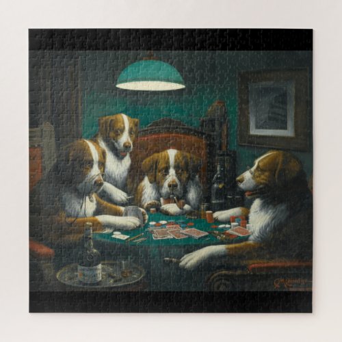 Dogs Playing Poker art by Marcellus Coolidge Jigsaw Puzzle