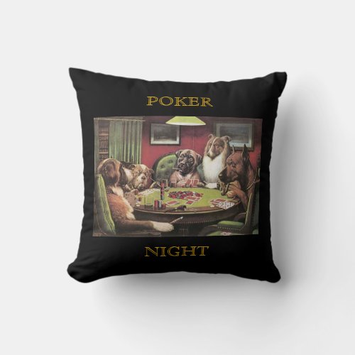 Dogs Playing Poker Bold Bluff C M Coolidge Black Throw Pillow