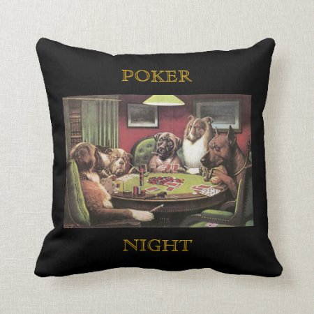 Dogs Playing Poker Bold Bluff C. M. Coolidge Black Throw Pillow