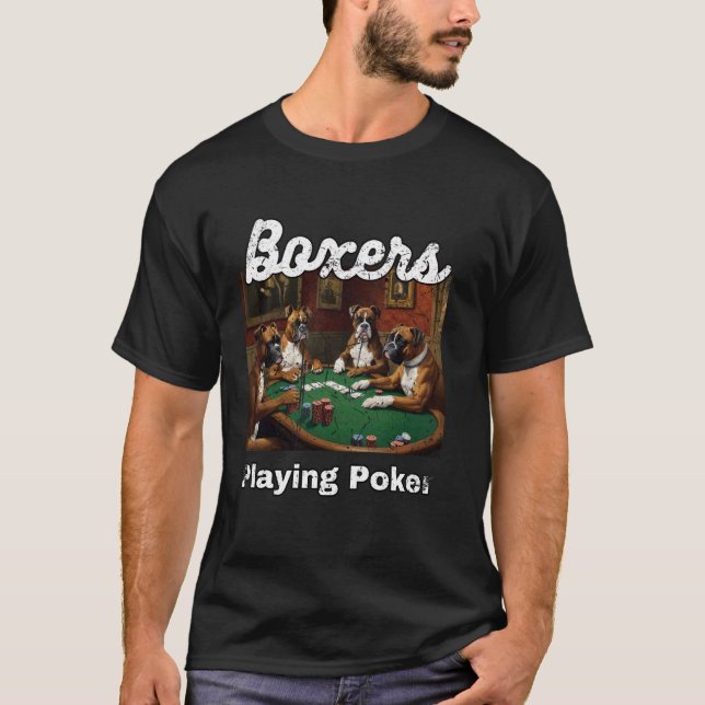 Dogs Playing Poker Boxers Dog Boxer Cards Distress T-Shirt (Front)