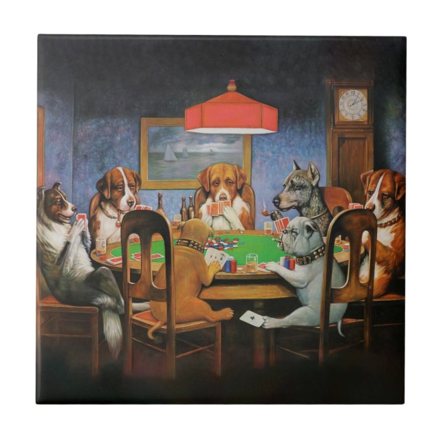 Dogs Playing Poker by C.M. Coolidge Ceramic Tile (Front)