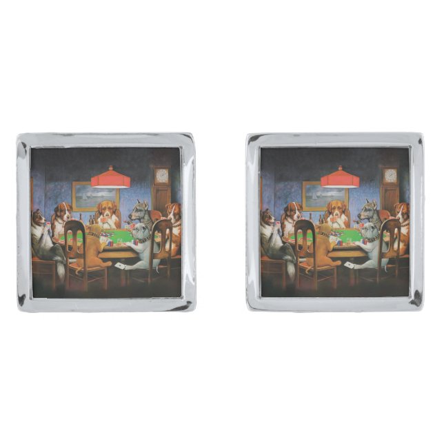 Dogs Playing Poker by C.M. Coolidge Cufflinks (Front)