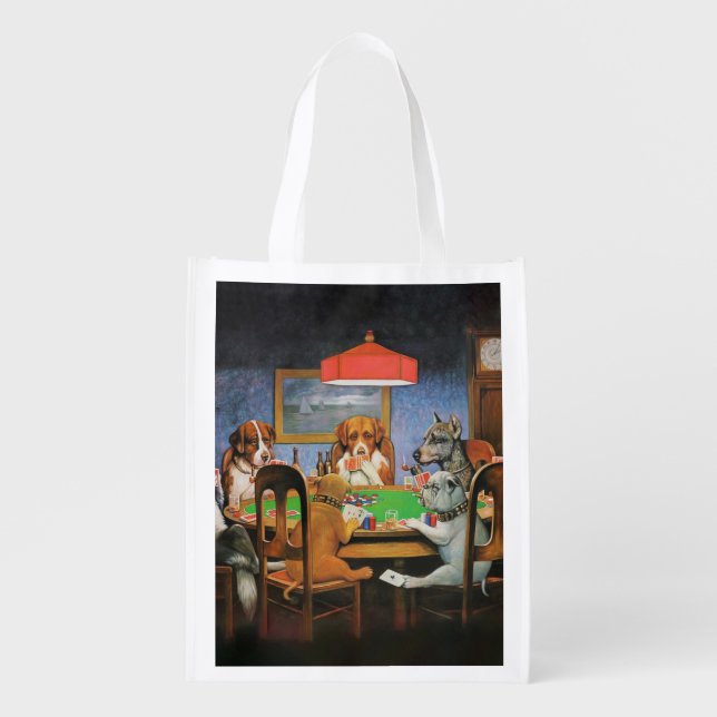 Dogs Playing Poker by C.M. Coolidge Grocery Bag (Front)