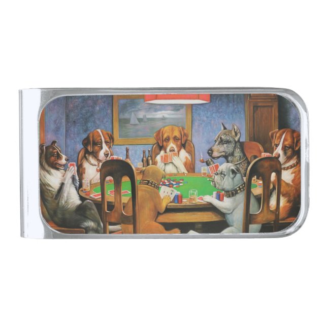 Dogs Playing Poker by C.M. Coolidge Silver Finish Money Clip (Front)