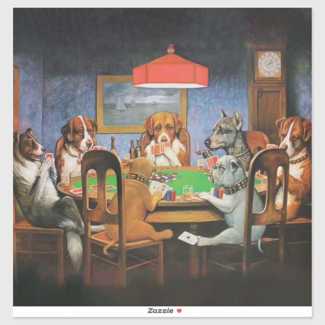 Dogs Playing Poker by C.M. Coolidge Sticker (Sheet)