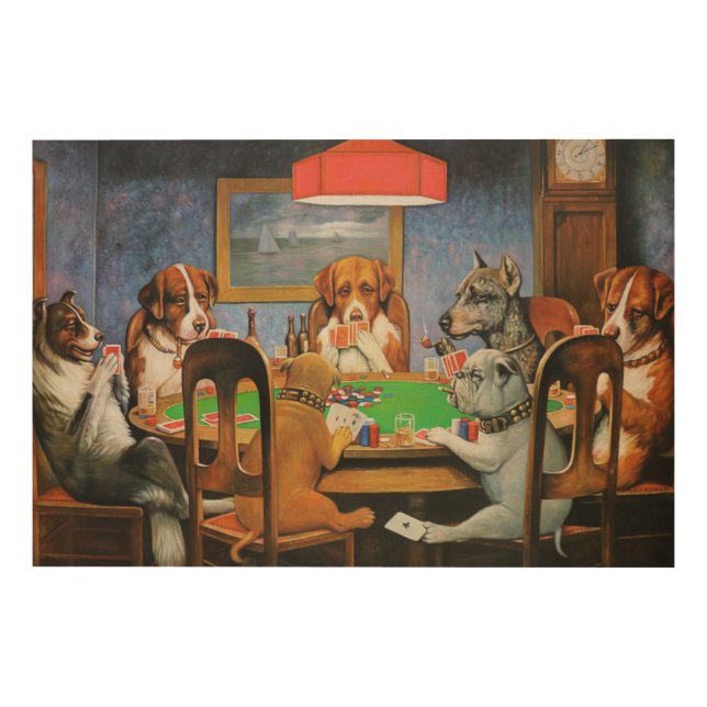 Dogs Playing Poker by C.M. Coolidge Wood Wall Art (Front)