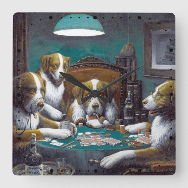 Dogs Playing Poker Cassius Marcellus Coolidge 1894 Square Wall Clock (Front)
