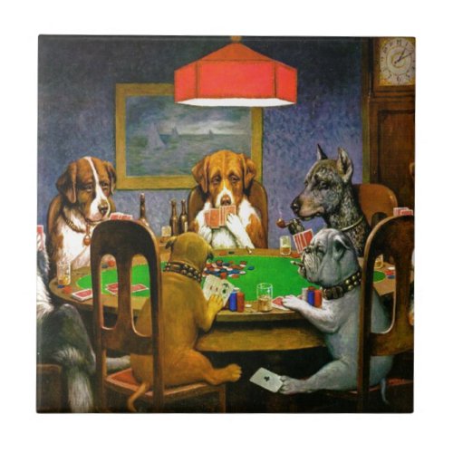Dogs Playing Poker Ceramic Tile