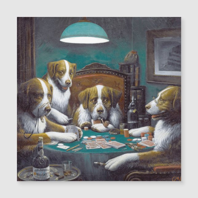 Dogs Playing Poker Magnetic Card (Front)