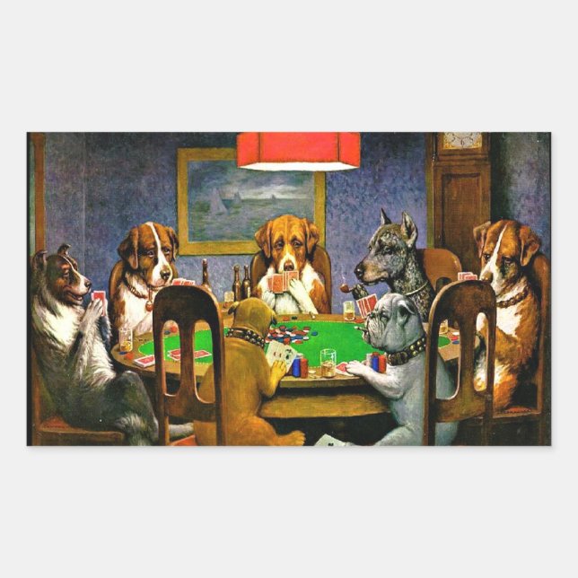 Dogs Playing Poker Rectangular Sticker (Front)