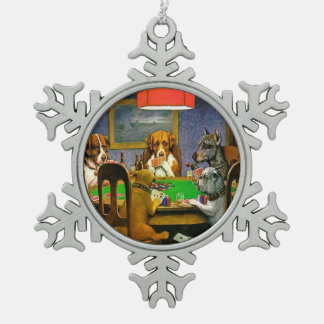 Dogs Playing Poker Snowflake Pewter Christmas Ornament