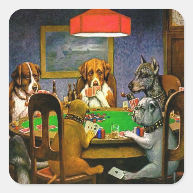 Dogs Playing Poker Square Sticker (Front)
