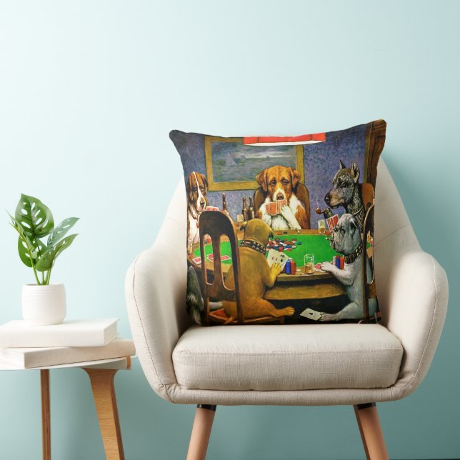 Dogs Playing Poker Throw Pillow (Chair)