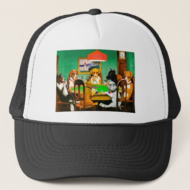 Dogs Playing Poker Trucker Hat (Front)