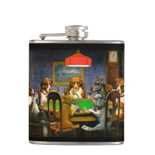 Dogs Playing Poker Vinyl Wrapped Flask